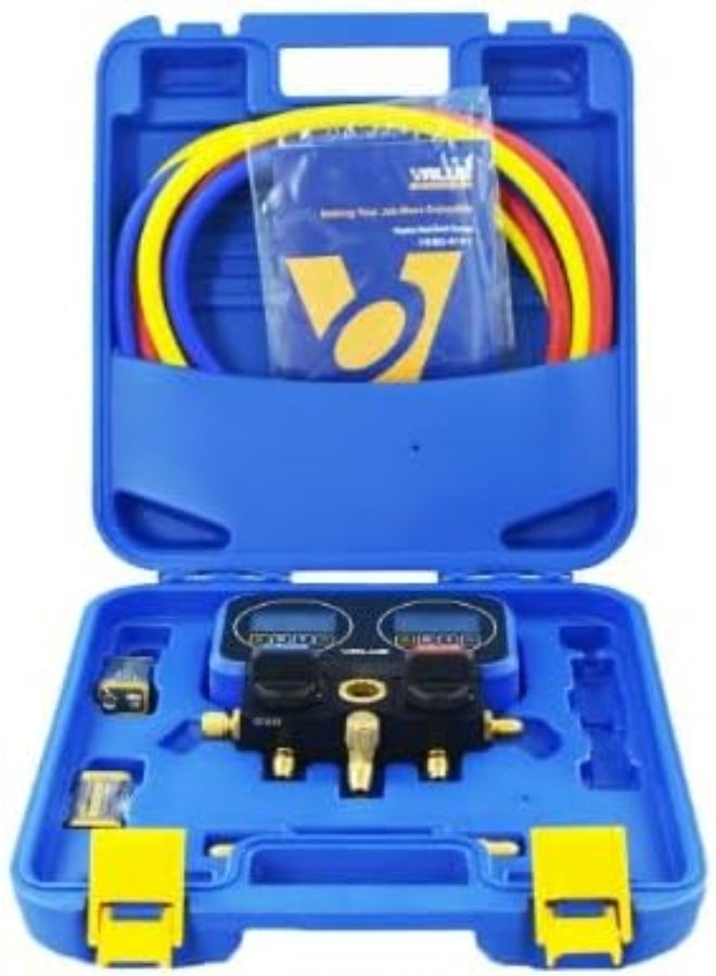 فاليو مجموعة مانيفولد خدمة رقمية من VALUE موديل VRM2-0101i لتكييف الهواء وغازات التبريد، بشاشة رقمية ومقياسين رقميين، مع 3 خراطيم - Image 1